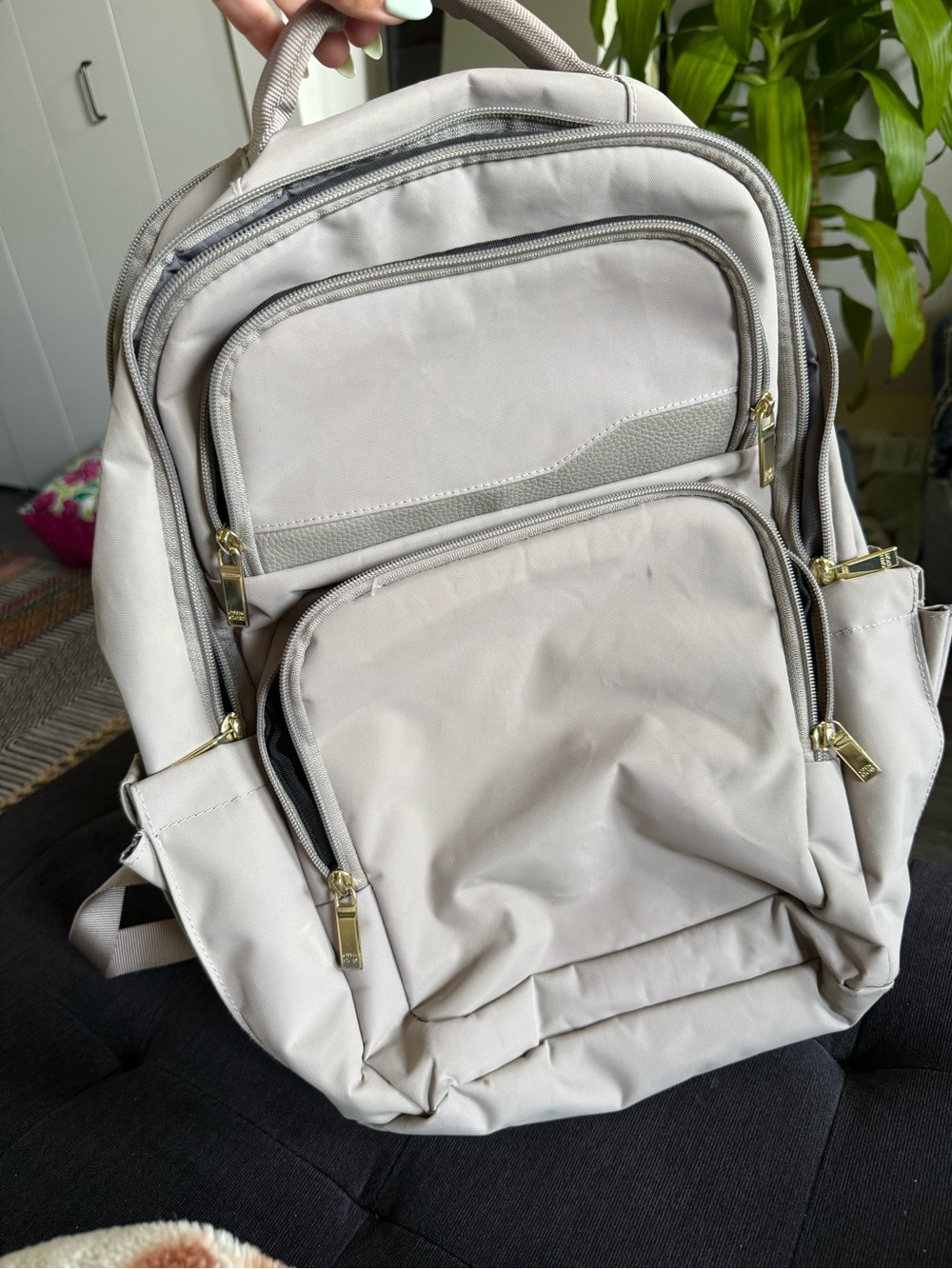 Target Light Beige Multi-Pocket Women's Backpack with Gold Hardware